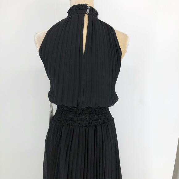 1. STATE Women's Pleated Midi Dress Small Black Halter Neck Handkerchief Hem NWT - Picture 7 of 10